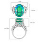 blue and green quartz triplet and white zircon statement ring in rhodium over sterling silver shown for size comparison
