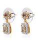 side view of turkizite rubellite tourmaline and zircon dangle earrings in 18k yellow gold over sterling silver