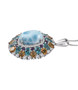 side view of larimar amethyst citrine apatite and zircon pendant necklace in rhodium over sterling silver