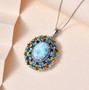 larimar amethyst citrine apatite and zircon pendant necklace in rhodium over sterling silver shown in a lifestyle photo