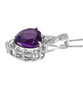 side view of heart amethyst and moissanite pendant necklace in rhodium over sterling silver