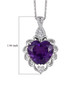 heart amethyst and moissanite pendant necklace in rhodium over sterling silver shown for size comparison