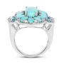 side view of turquoise swiss blue and white topaz cluster ring in rhodium over sterling silver