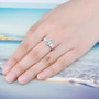 aquamarine and white zircon trilogy ring in rhodium over sterling silver