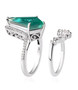 full view of blue and green quartz triplet and white zircon two ring set in rhodium over sterling silver