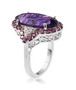side view of amethyst rhodolite garnet and zircon statement ring in rhodium over sterling silver