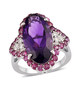 amethyst rhodolite garnet and zircon statement ring in rhodium over sterling silver