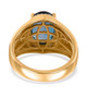 back view of london blue topaz and moissanite gents ring in 18k yellow gold over sterling silver
