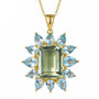 prasiolite and sky blue topaz halo necklace in yellow gold over sterling silver