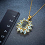 prasiolite and sky blue topaz halo necklace in yellow gold over sterling silver