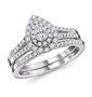 pear and round diamond halo two ring bridal set in 14k white gold
