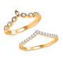 full view of round diamond chevron stackable ring set in 18k yellow gold
