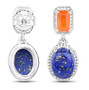 full view of carnelian and lapis drop earrings in rhodium over sterling silver