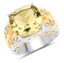 lemon quartz solitaire two-tone 14k yellow gold and rhodium over sterling silver scroll ring