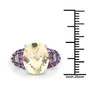 lemon quartz and amethyst ring in rhodium over sterling silver shown for size comparison