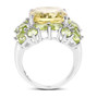 side view of lemon quartz and peridot cocktail ring in rhodium over sterling silver