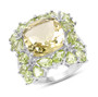 lemon quartz and peridot cocktail ring in rhodium over sterling silver