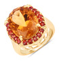 front view of citrine and orange sapphire oval halo ring in 14k yellow gold over sterling silver