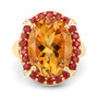 front view of citrine and orange sapphire oval halo ring in 14k yellow gold over sterling silver