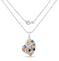 full view of multi color sapphire cluster heart pendant necklace in rhodium over sterling silver