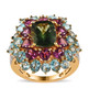 green apatite rhodolite garnet and multi gemstone statement ring in 18k yellow gold over sterling silver