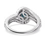 back view of indicolite tourmaline and white zircon halo ring in rhodium over sterling silver