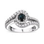 indicolite tourmaline and white zircon halo ring in rhodium over sterling silver