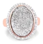 front view of silver druzy quartz and white topaz halo ring in 14k rose gold over sterling silver