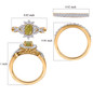 sphene and moissanite two ring halo bridal set in 18k yellow gold over sterling silver shown for size comparison