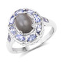 gray moonstone and tanzanite halo sterling silver ring front view