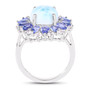larimar tanzanite and white topaz halo ring in rhodium over sterling silver