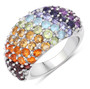 multi gemstone domed band ring in rhodium over sterling silver