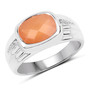 mens peach moonstone bezel set solitaire ring in rhodium over sterling silver