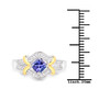 tanzanite and diamond ring in 14k yellow gold and rhodium over sterling silver shown for size comparison