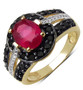 ruby and black spinel ring in black and white rhodium and 14k yellow gold over sterling silver