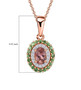 pink tourmaline tsavorite garnet and moissanite halo pendant necklace in 18k rose gold over sterling silver shown for size comparison