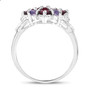 side view of rhodolite garnet and iolite cluster ring in rhodium over sterling silver