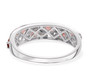 back view of pink tourmaline and moissanite band ring in 18k rose gold and rhodium over sterling silver