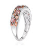 side view of pink tourmaline and moissanite band ring in 18k rose gold and rhodium over sterling silver