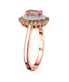 side view of pink tourmaline tsavorite garnet and moissanite halo ring in 18k rose gold over sterling silver