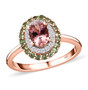 pink tourmaline tsavorite garnet and moissanite halo ring in 18k rose gold over sterling silver