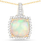 ethiopian opal and white diamond cushion halo necklace in solid 14k yellow gold