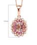morganite pink sapphire and freshwater pearl halo pendant necklace in 18k rose gold over sterling silver shown for size comparison