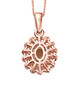 back view of morganite pink sapphire and freshwater pearl halo pendant necklace in 18k rose gold over sterling silver