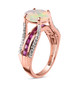 side view of ethiopian opal pink sapphire and white zircon bridge ring in 18k rose gold over sterling silver