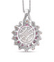 back view of rainbow moonstone rhodolite garnet fire opal and zircon pendant necklace in 18k yellow gold and rhodium over sterling silver