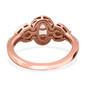 back view of morganite multi gemstone halo three stone ring in 18k rose gold over sterling silver