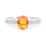 front view of fire opal and white topaz solitaire ring in rhodium over sterling silver