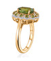 side view of green apatite tsavorite garnet and moissanite halo ring in 18k yellow gold over sterling silver
