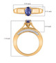 tanzanite and white zircon solitaire ring in 18k yellow gold over sterling silver shown for size comparison